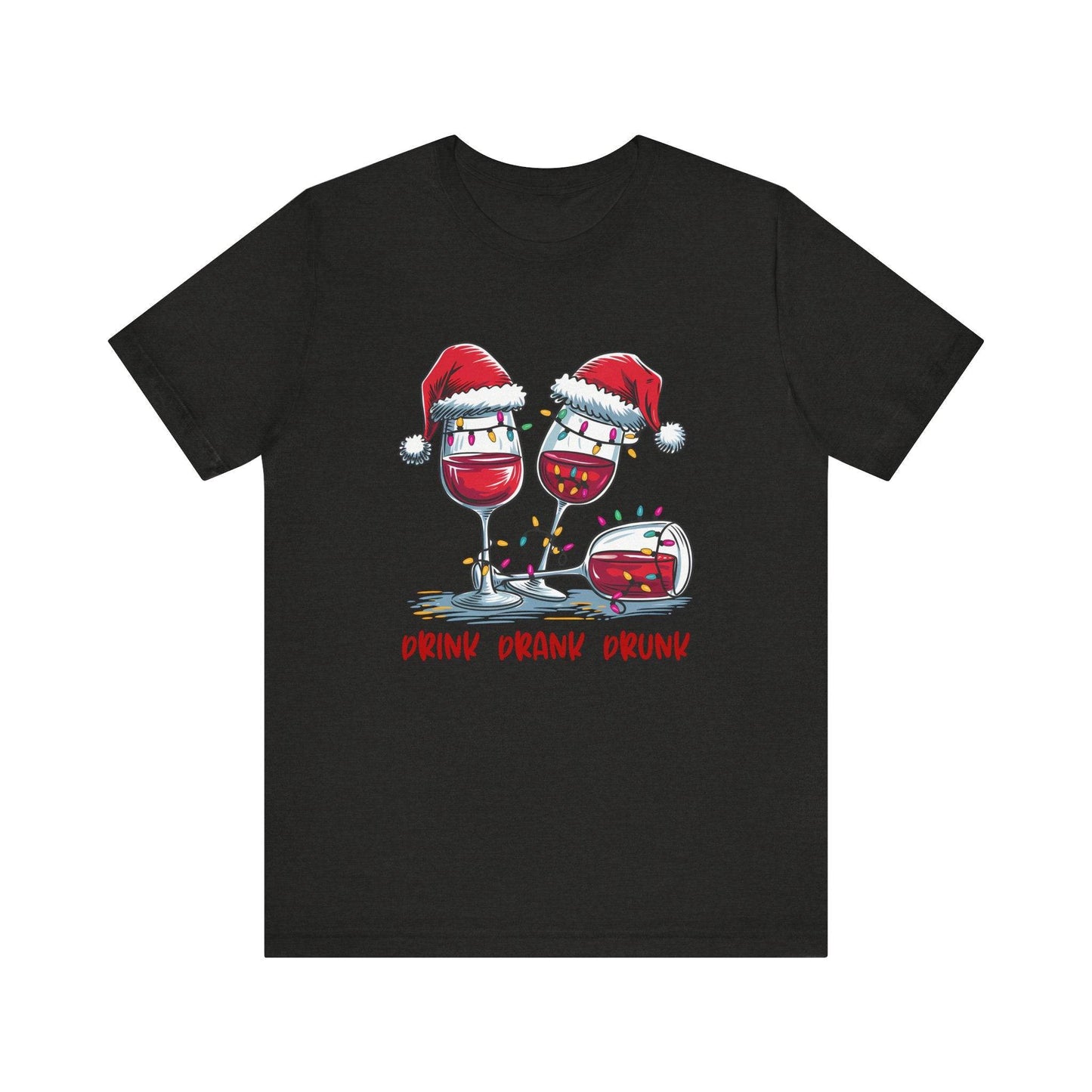 Drink Drank Drunk Christmas Wine Shirt - Funny Holiday Tee - Goateez Style