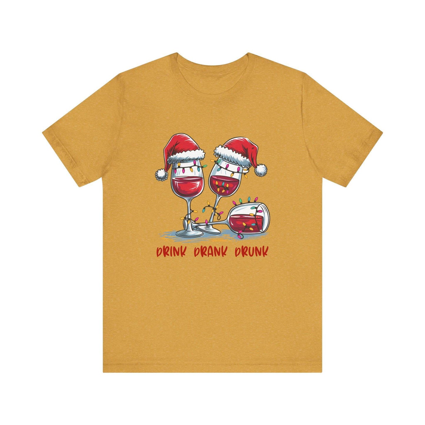Drink Drank Drunk Christmas Wine Shirt - Funny Holiday Tee - Goateez Style