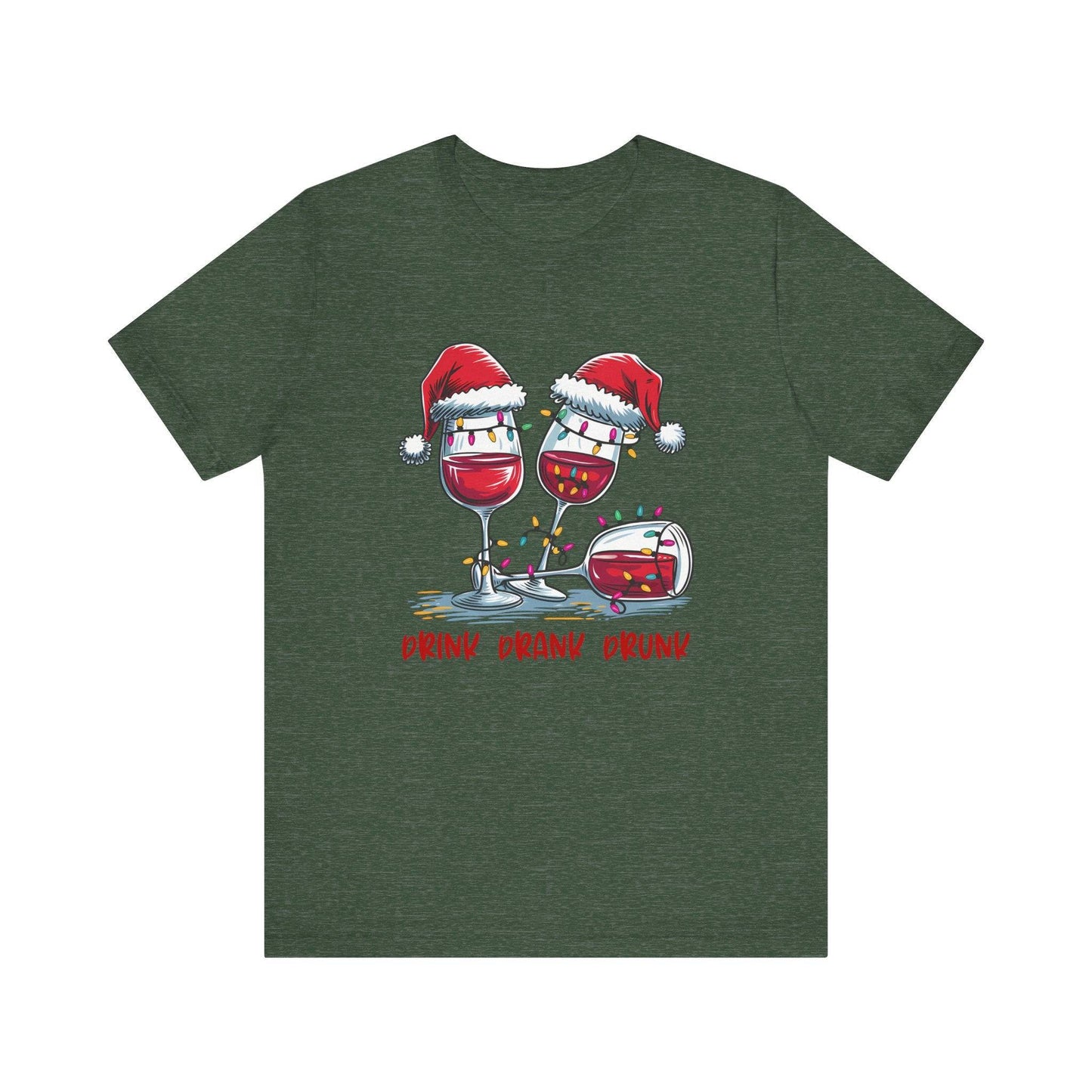 Drink Drank Drunk Christmas Wine Shirt - Funny Holiday Tee - Goateez Style