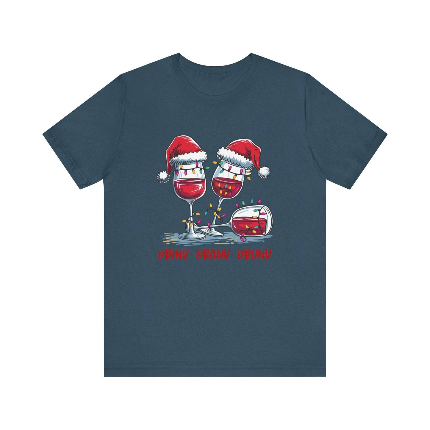 Drink Drank Drunk Christmas Wine Shirt - Funny Holiday Tee - Goateez Style