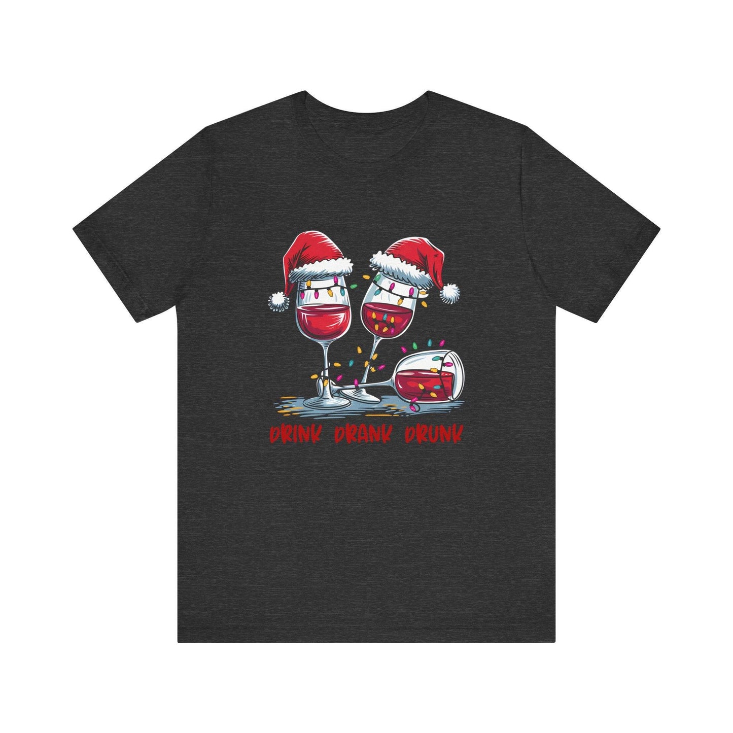 Drink Drank Drunk Christmas Wine Shirt - Funny Holiday Tee - Goateez Style