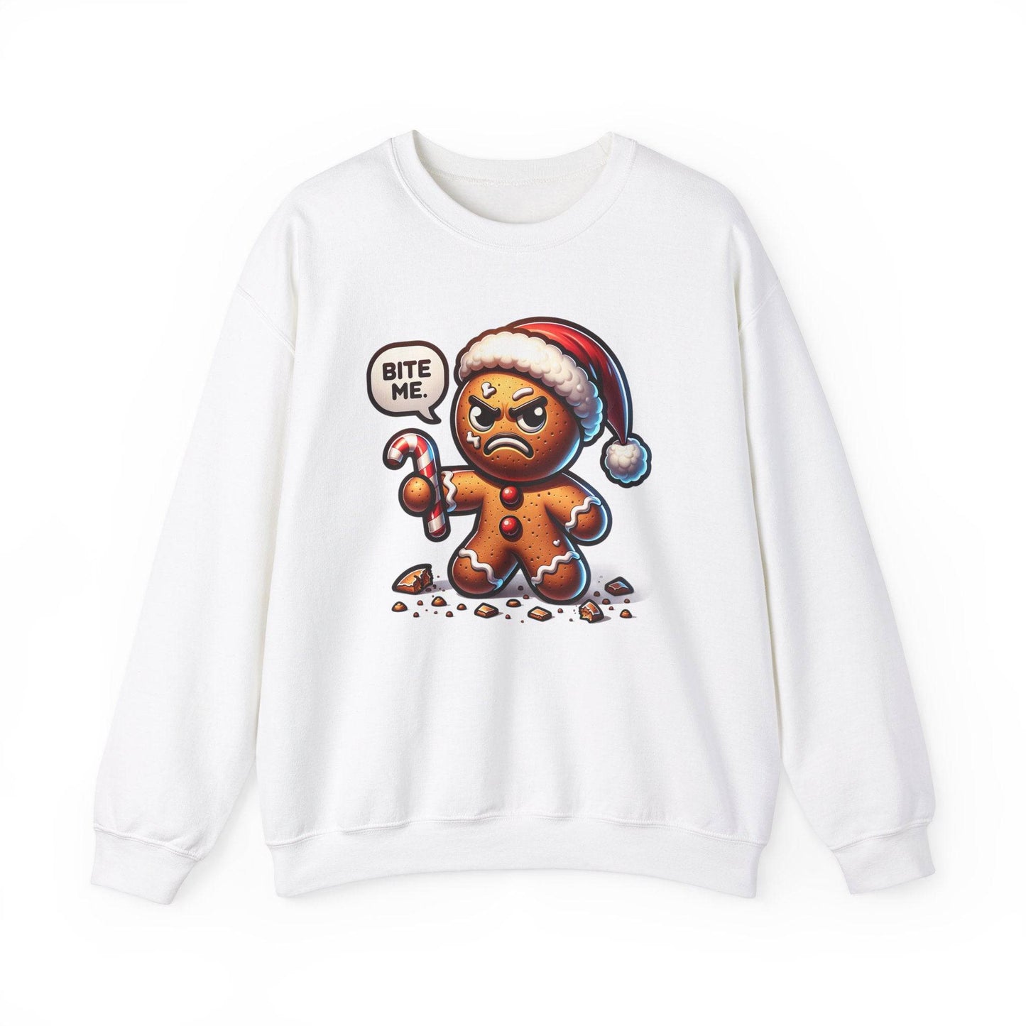 Funny Christmas Sweatshirt - "Bite Me" Angry Gingerbread Man - Goateez Style