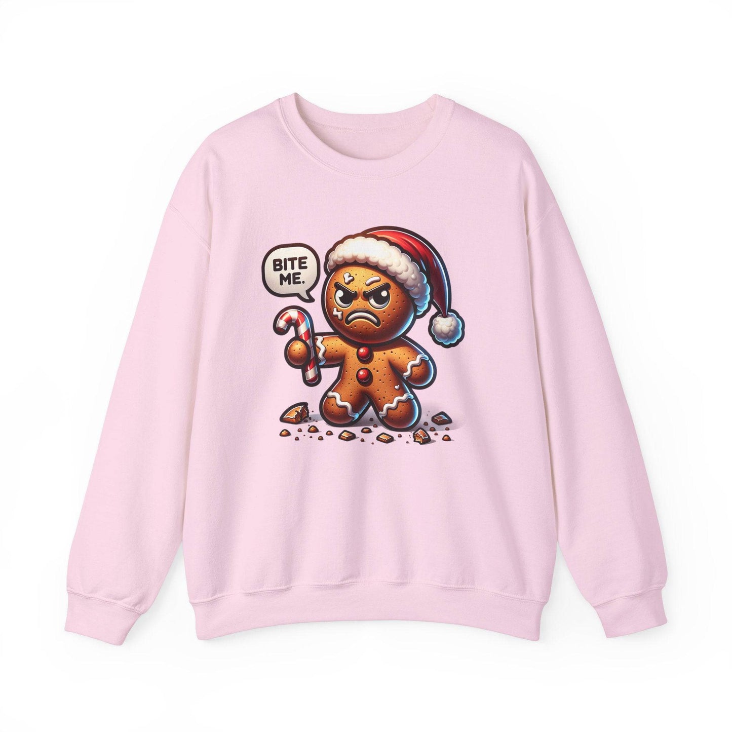 Funny Christmas Sweatshirt - "Bite Me" Angry Gingerbread Man - Goateez Style