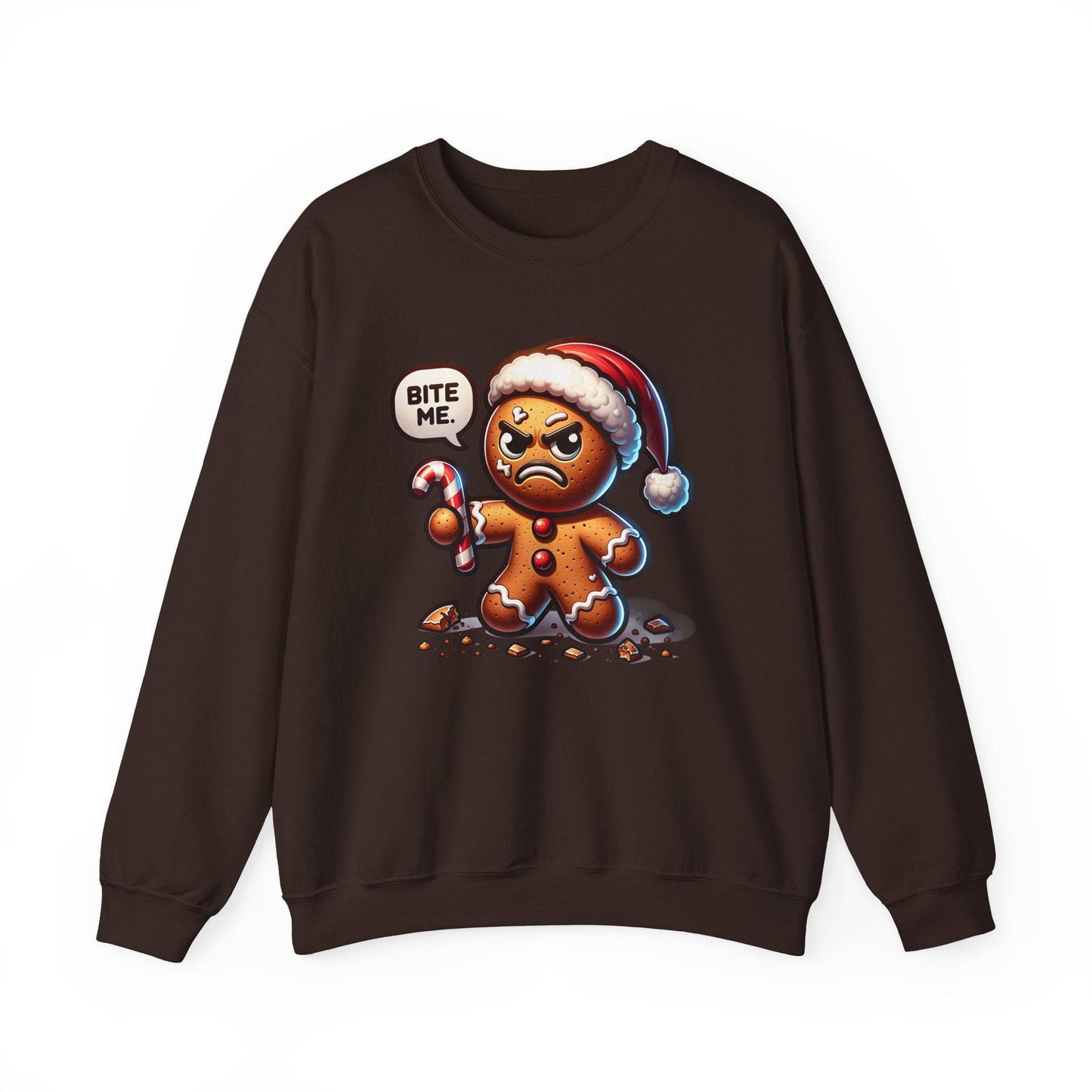 Funny Christmas Sweatshirt - "Bite Me" Angry Gingerbread Man - Goateez Style