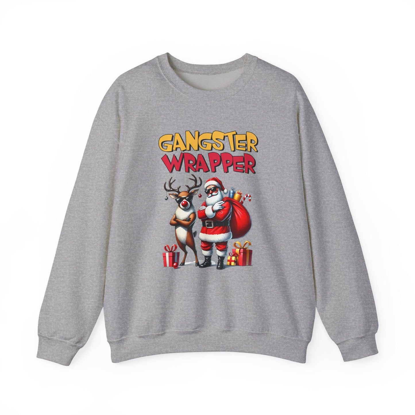 Gangster Wrapper Funny Christmas Sweatshirt Santa and Reindeer - Goateez Style