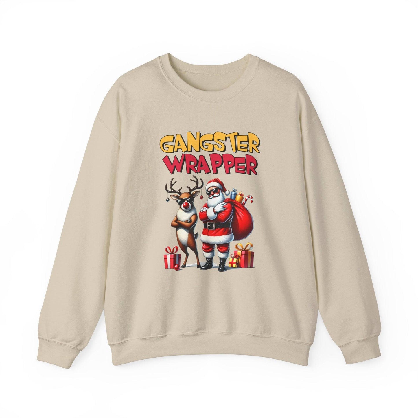 Gangster Wrapper Funny Christmas Sweatshirt Santa and Reindeer - Goateez Style