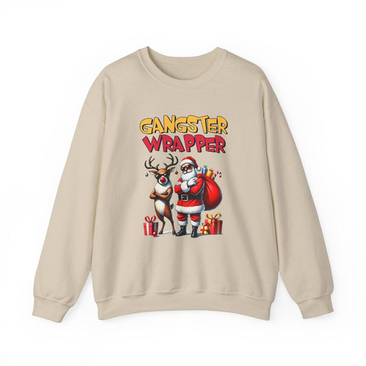 Gangster Wrapper Funny Christmas Sweatshirt Santa and Reindeer - Goateez Style