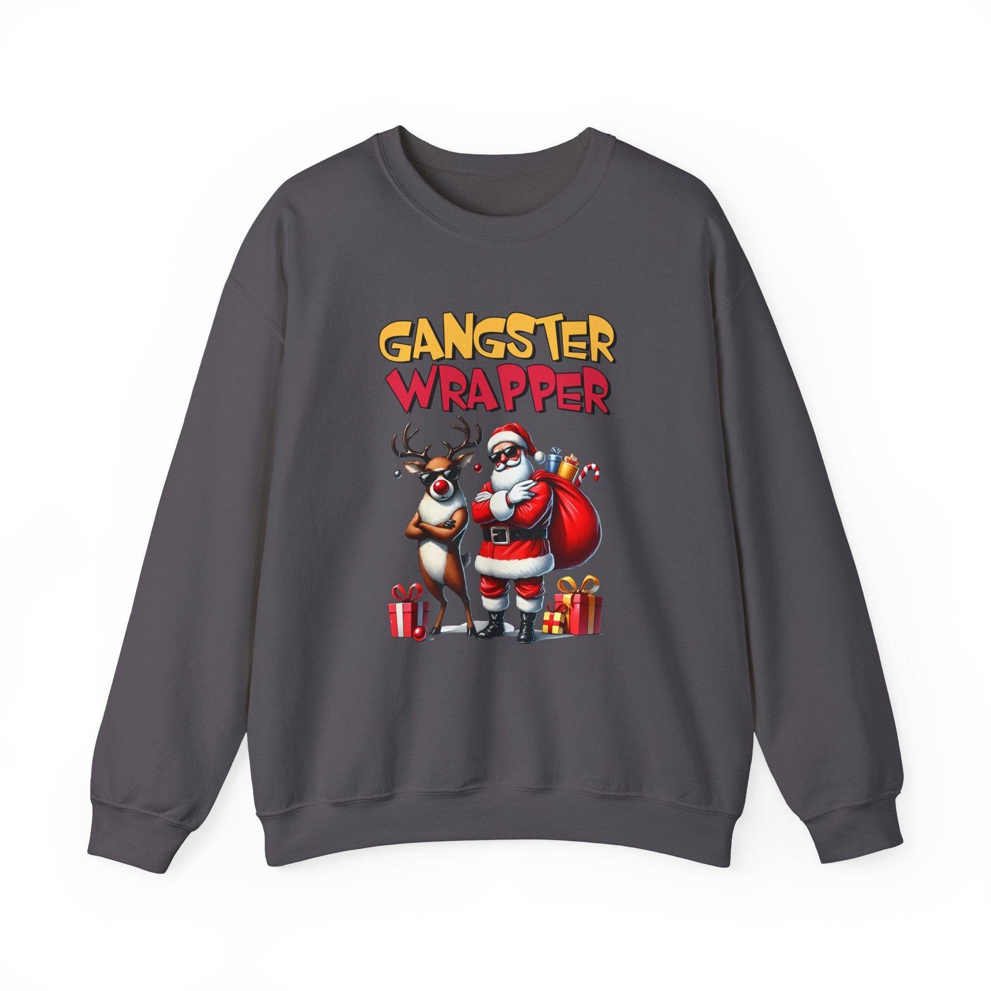 Gangster Wrapper Funny Christmas Sweatshirt Santa and Reindeer - Goateez Style