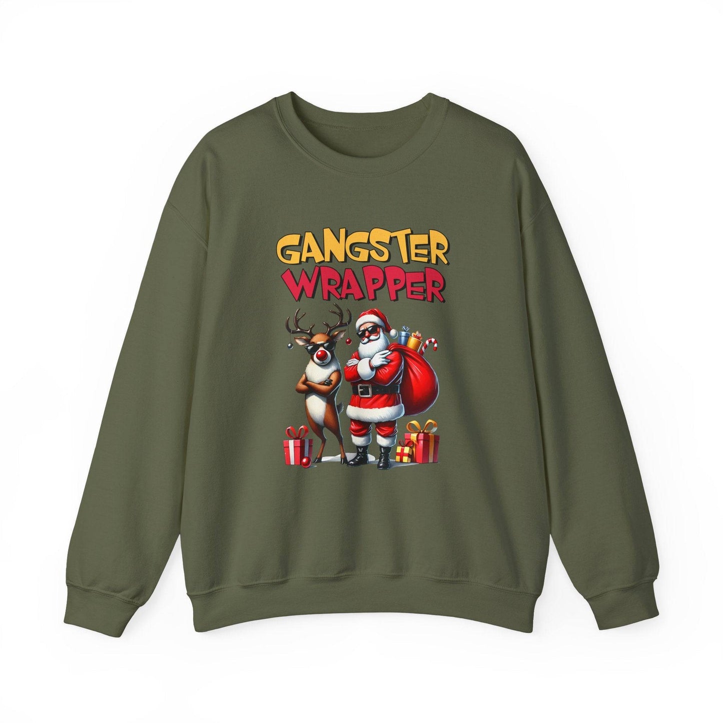 Gangster Wrapper Funny Christmas Sweatshirt Santa and Reindeer - Goateez Style