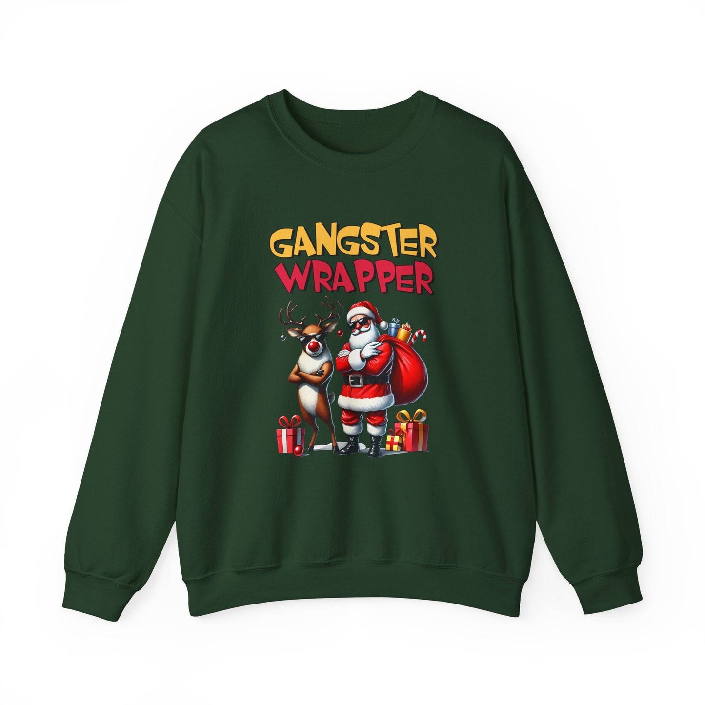 Gangster Wrapper Funny Christmas Sweatshirt Santa and Reindeer - Goateez Style