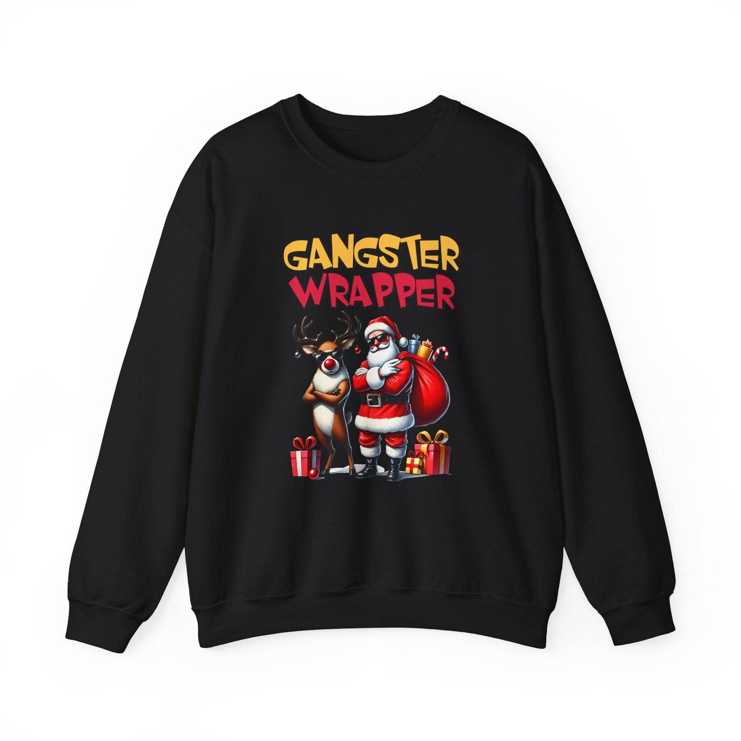 Gangster Wrapper Funny Christmas Sweatshirt Santa and Reindeer - Goateez Style