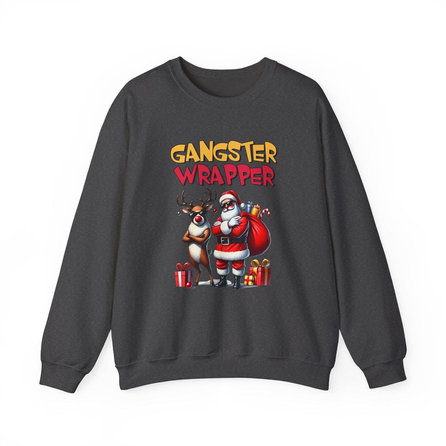 Gangster Wrapper Funny Christmas Sweatshirt Santa and Reindeer - Goateez Style