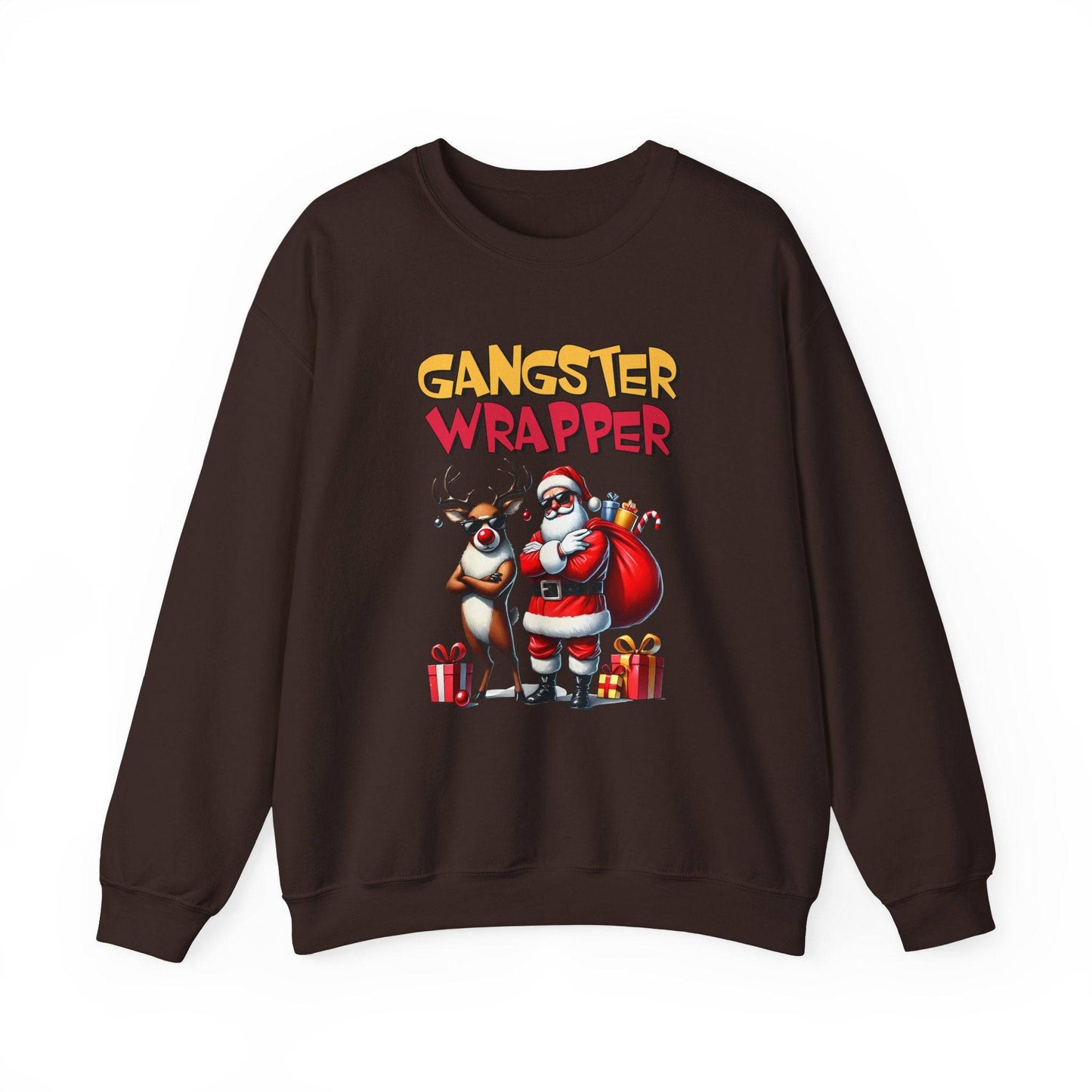 Gangster Wrapper Funny Christmas Sweatshirt Santa and Reindeer - Goateez Style