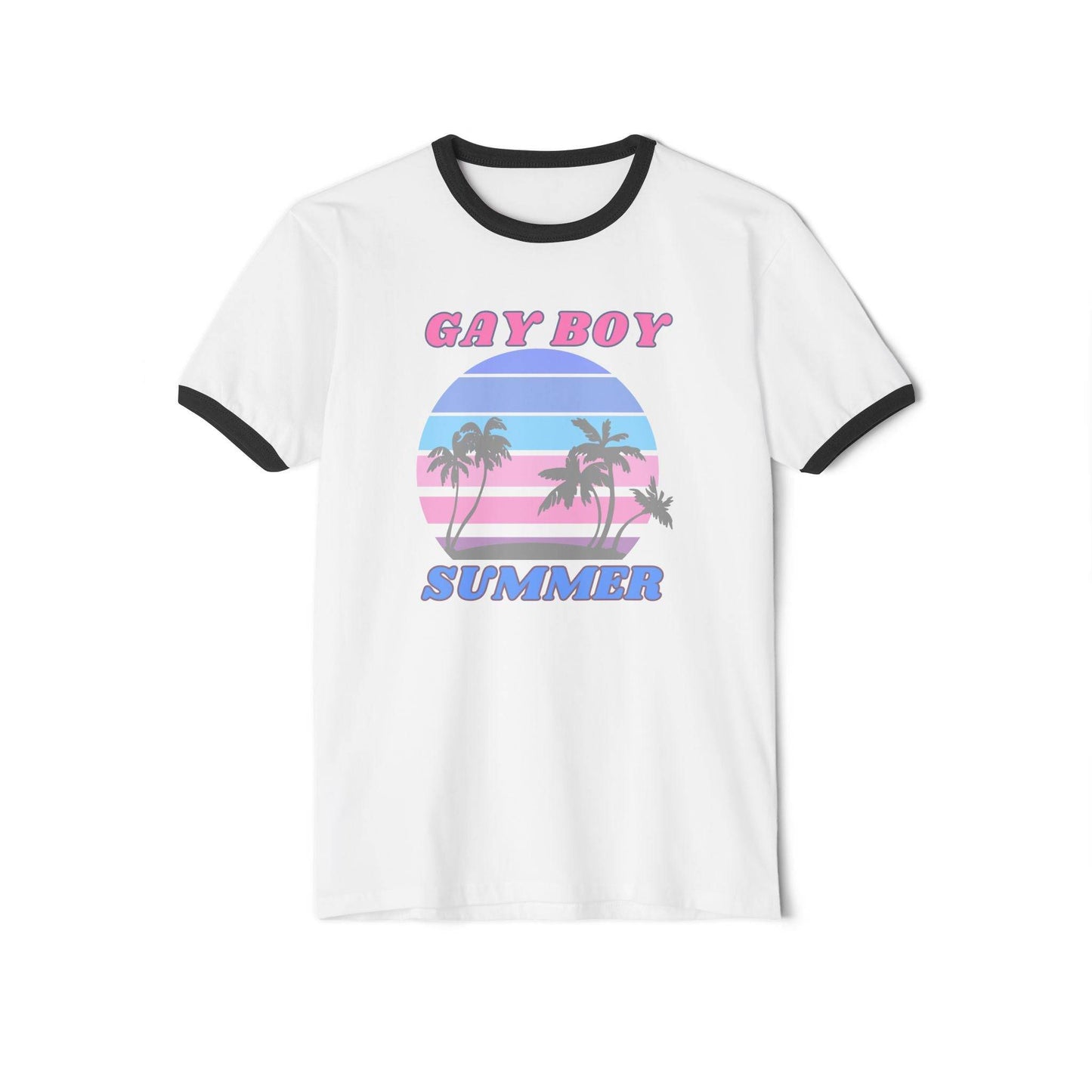 Gay Boy Summer Ringer T-Shirt - Retro Sunset Pride Tee - Goateez Style