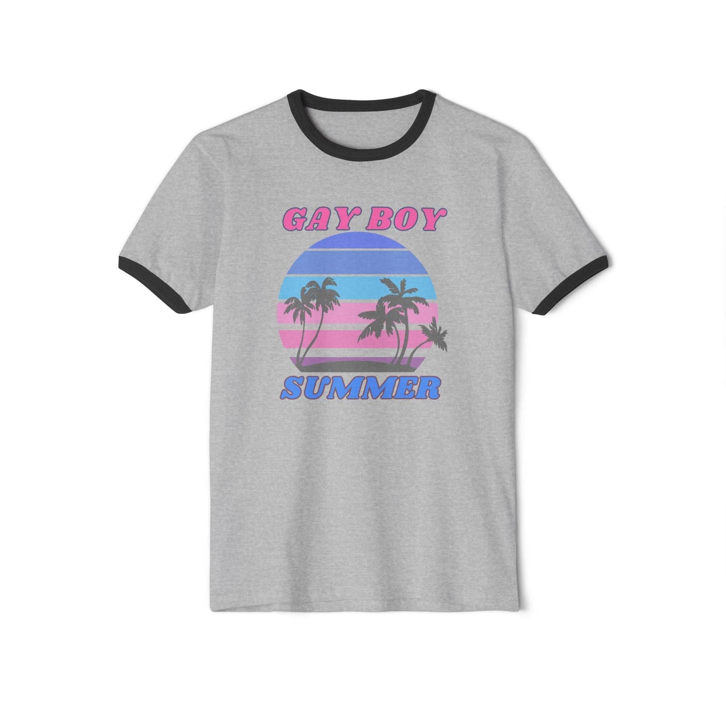 Gay Boy Summer Ringer T-Shirt - Retro Sunset Pride Tee - Goateez Style