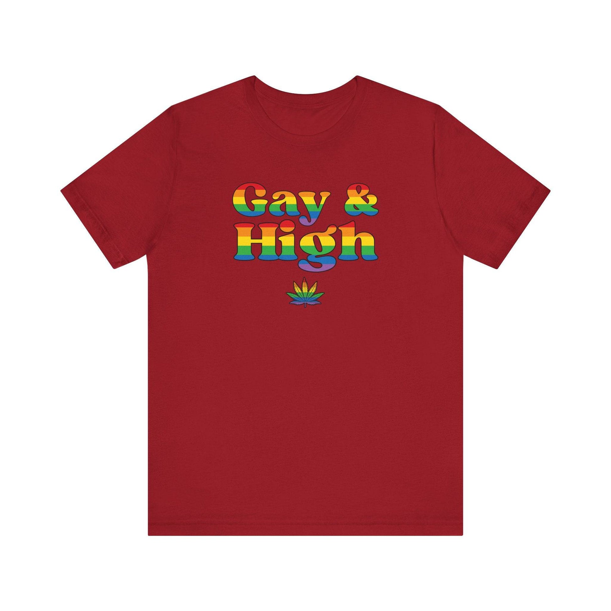 Gay & High T-Shirt - Funny Rainbow Pride Cannabis Tee - Goateez Style