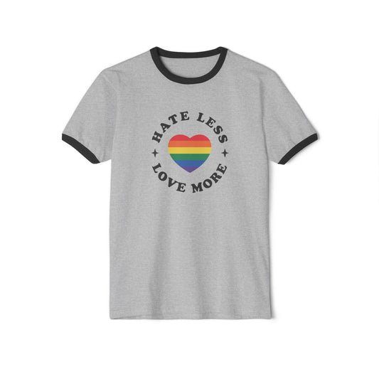 Hate Less Love More Rainbow Heart Ringer T-Shirt - LGBTQ Pride - Goateez Style