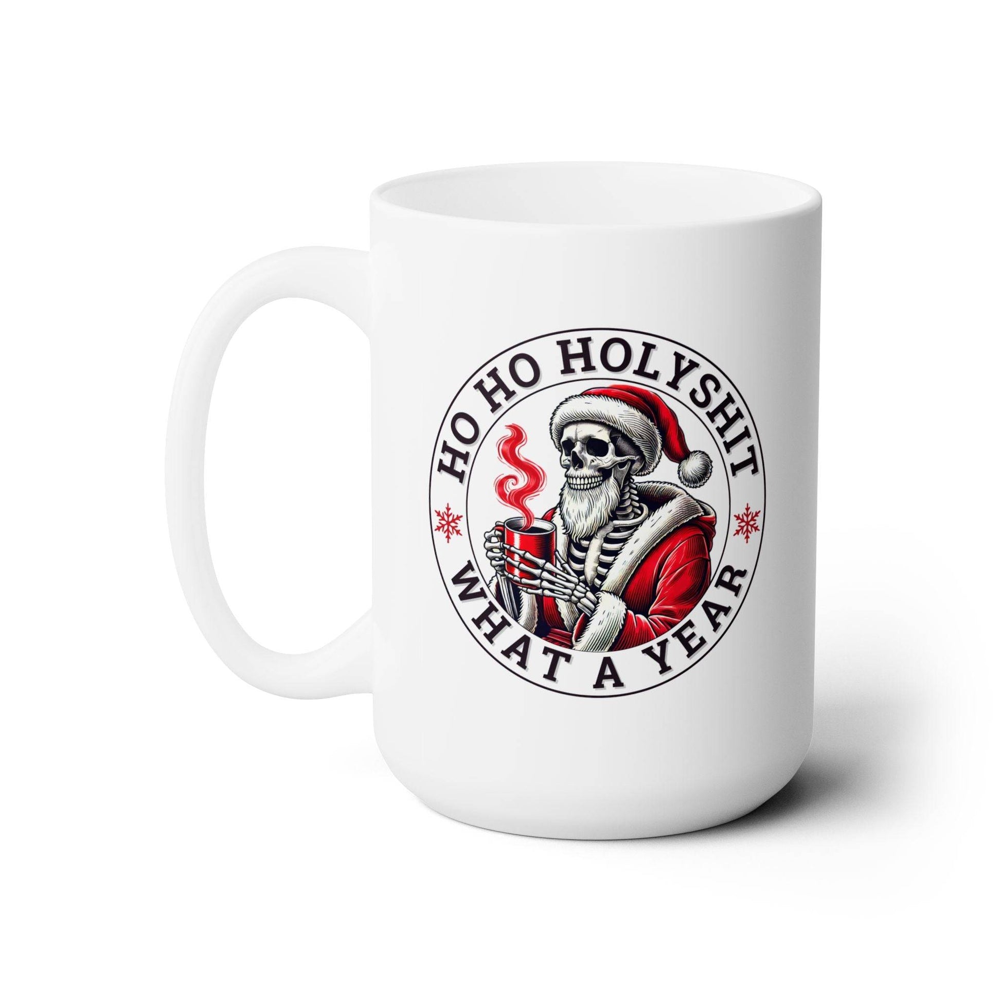 Ho Ho Holy Shit What a Year 15 oz Coffee Mug - Funny Skeleton Santa Holiday Mug - Goateez Style