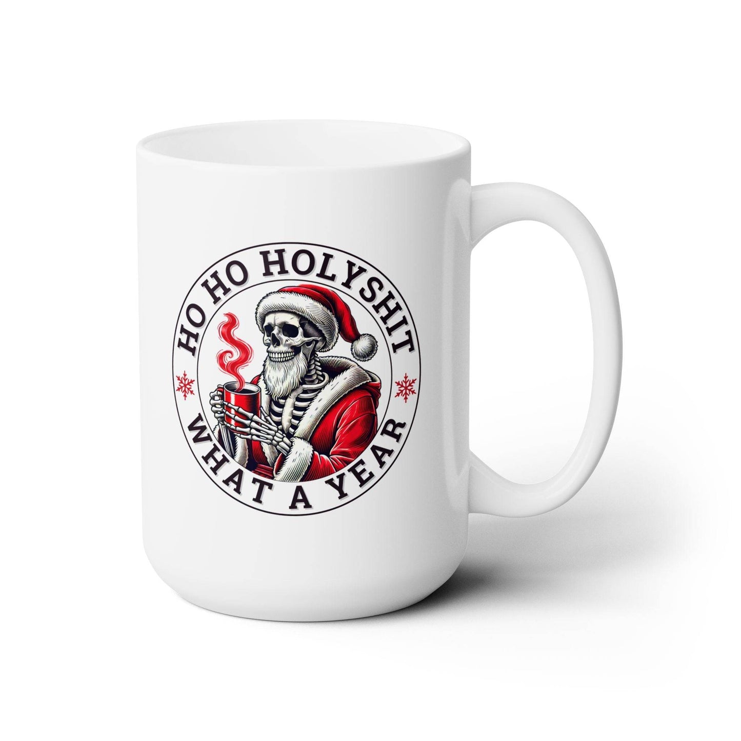 Ho Ho Holy Shit What a Year 15 oz Coffee Mug - Funny Skeleton Santa Holiday Mug - Goateez Style