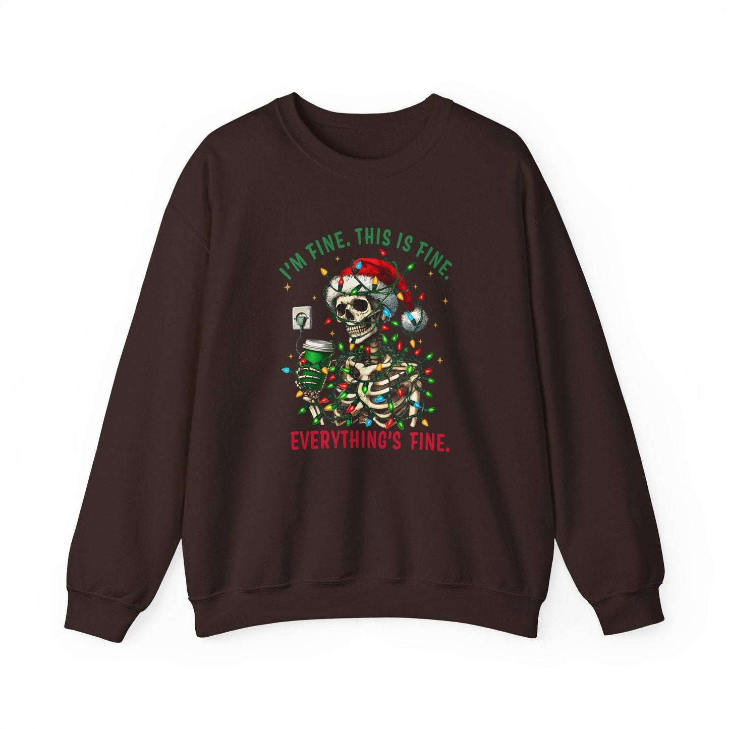 I'm Fine. This Is Fine. Everything's Fine Christmas Skeleton Sweatshirt - Funny Holiday Humor - Goateez Style