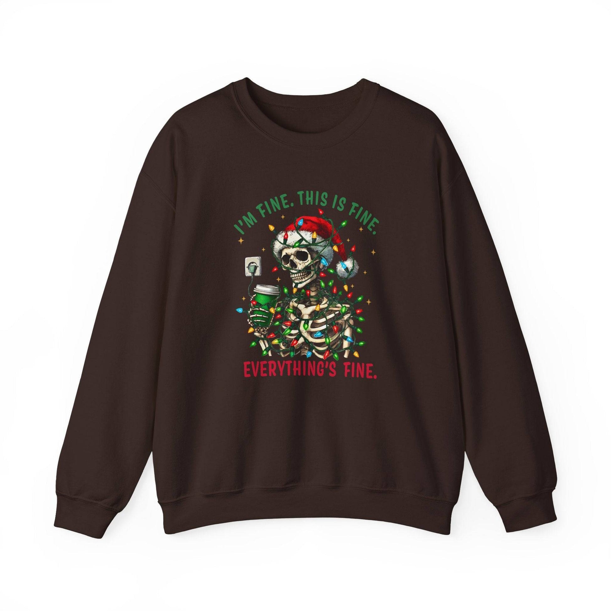 I'm Fine. This Is Fine. Everything's Fine Christmas Skeleton Sweatshirt - Funny Holiday Humor - Goateez Style