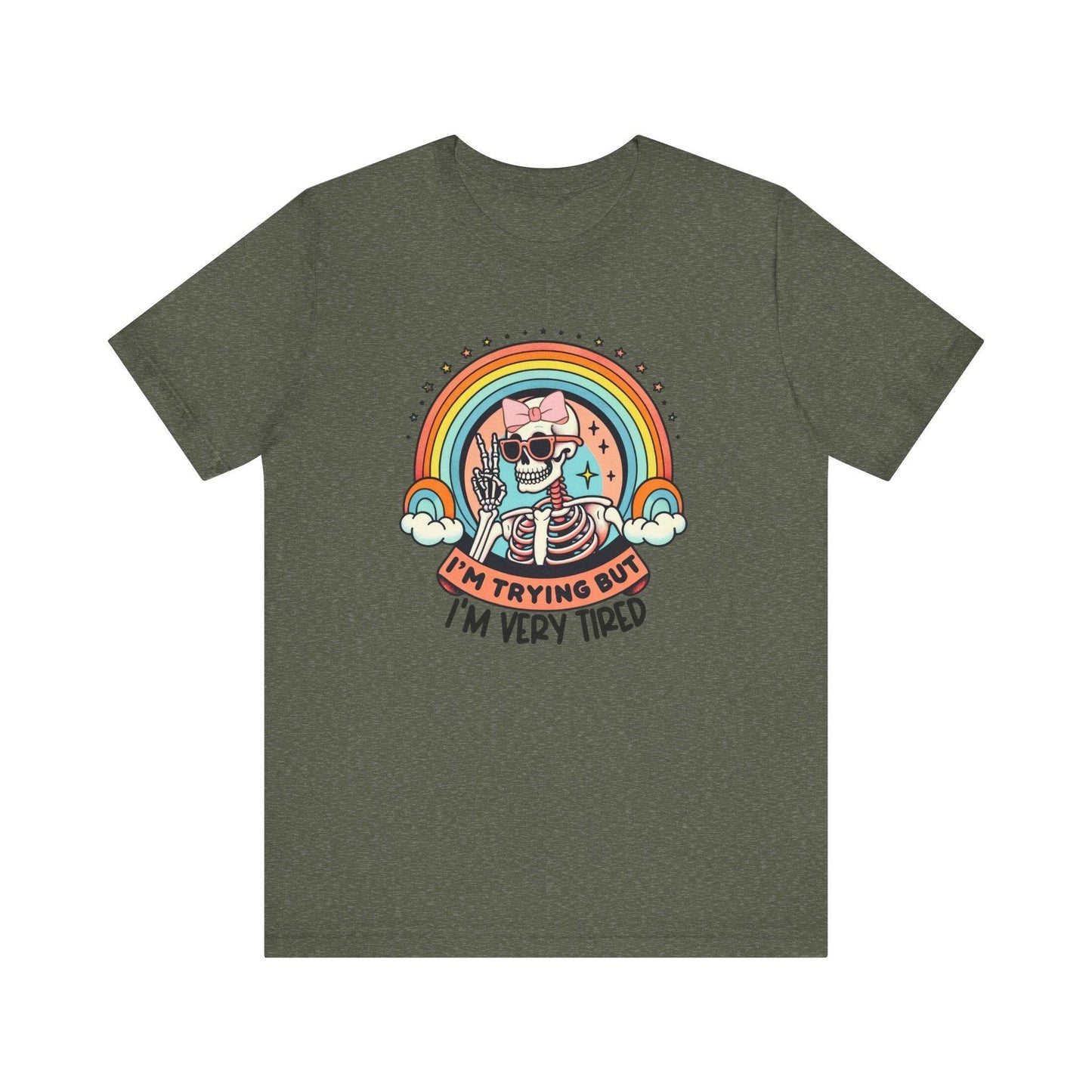 I'm Trying But Skeleton Rainbow Tee - Cute and Quirky Graphic T-Shirt - Goateez Style