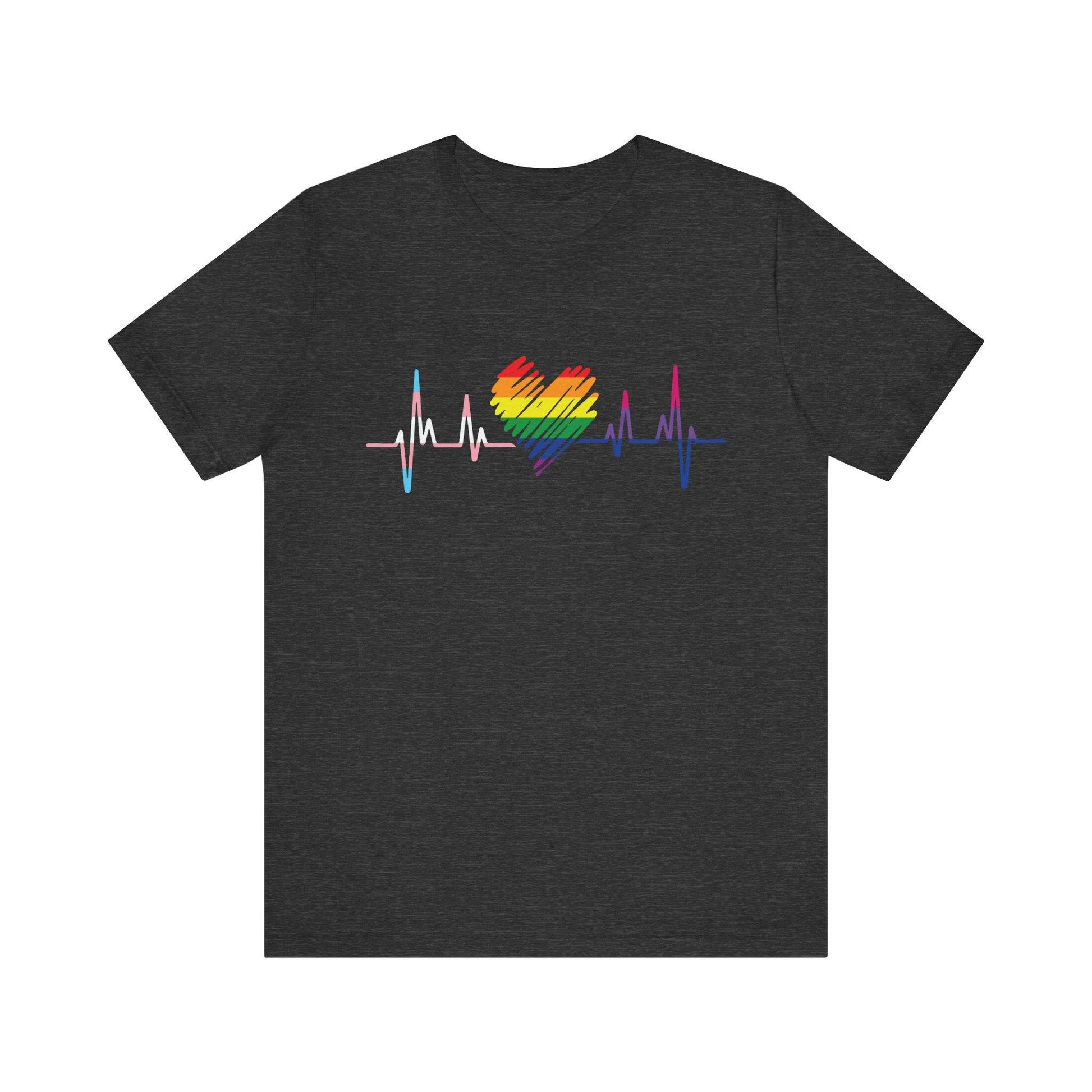 LGBTQ Pride Heartbeat T-Shirt - Rainbow Pulse Design - Goateez Style