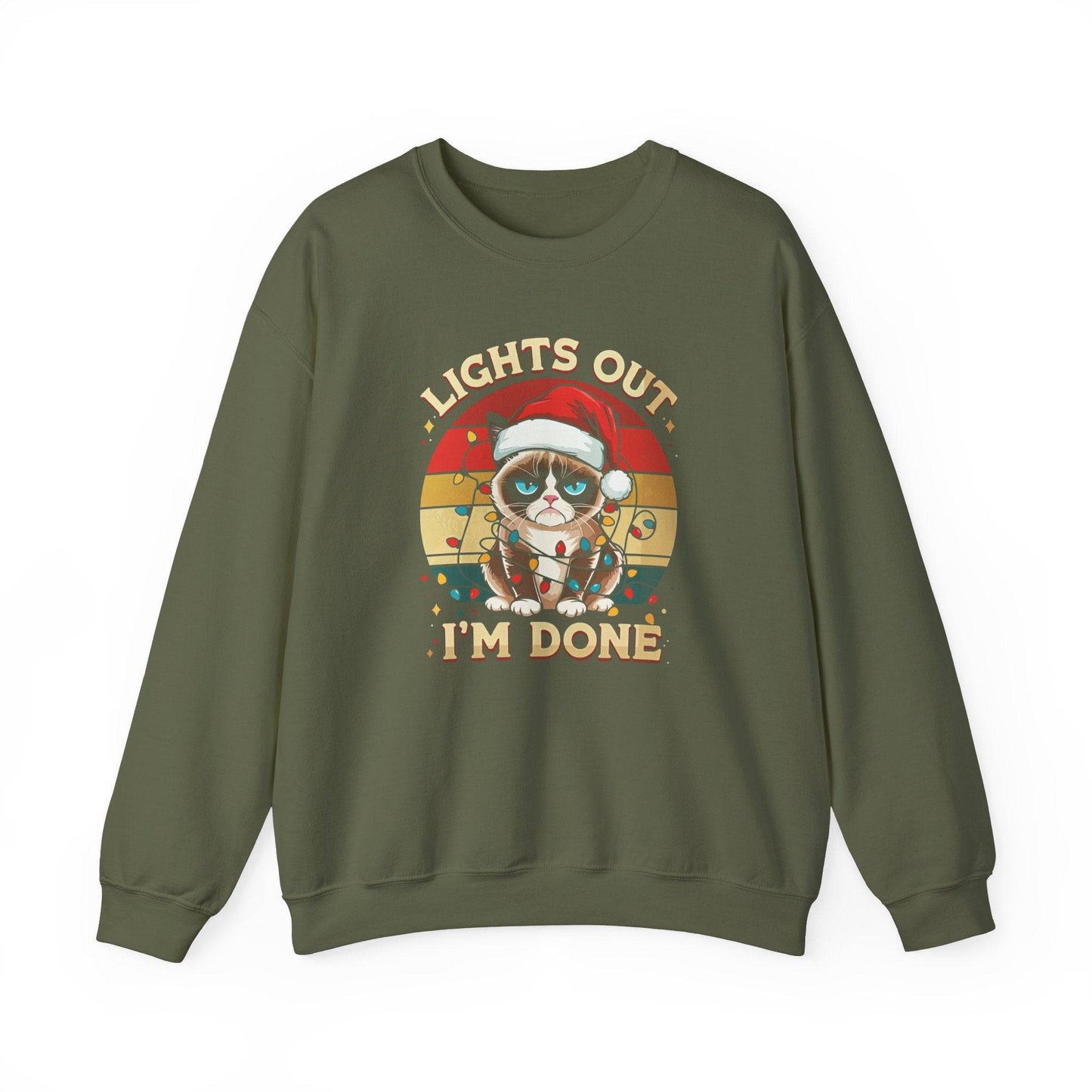 Lights Out, I'm Done Grumpy Cat Christmas Sweatshirt - Funny Holiday Humor - Goateez Style