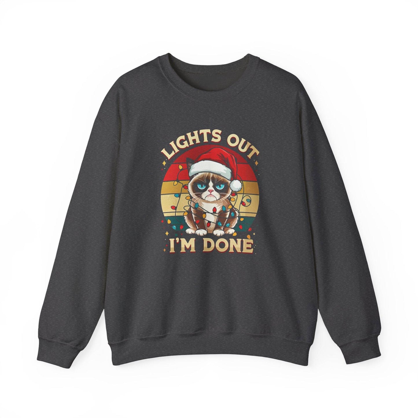 Lights Out, I'm Done Grumpy Cat Christmas Sweatshirt - Funny Holiday Humor - Goateez Style