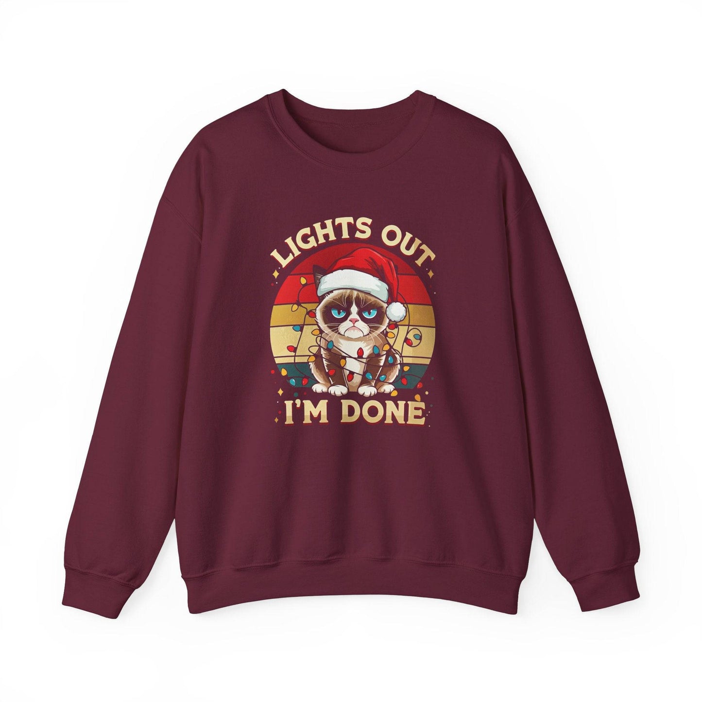 Lights Out, I'm Done Grumpy Cat Christmas Sweatshirt - Funny Holiday Humor - Goateez Style