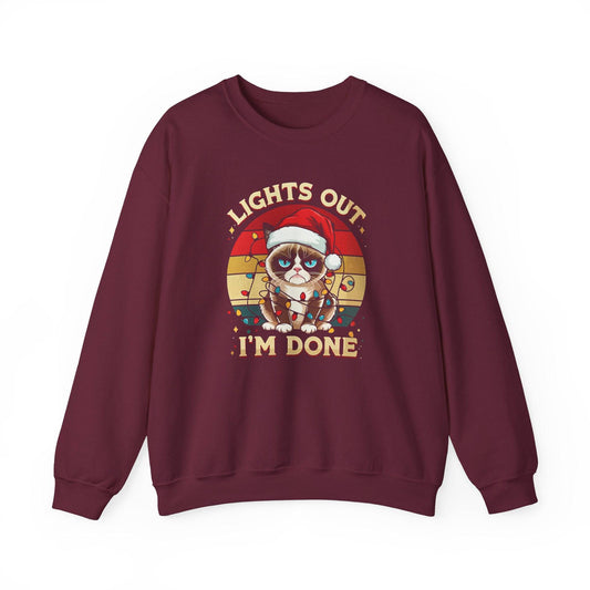 Lights Out, I'm Done Grumpy Cat Christmas Sweatshirt - Funny Holiday Humor - Goateez Style