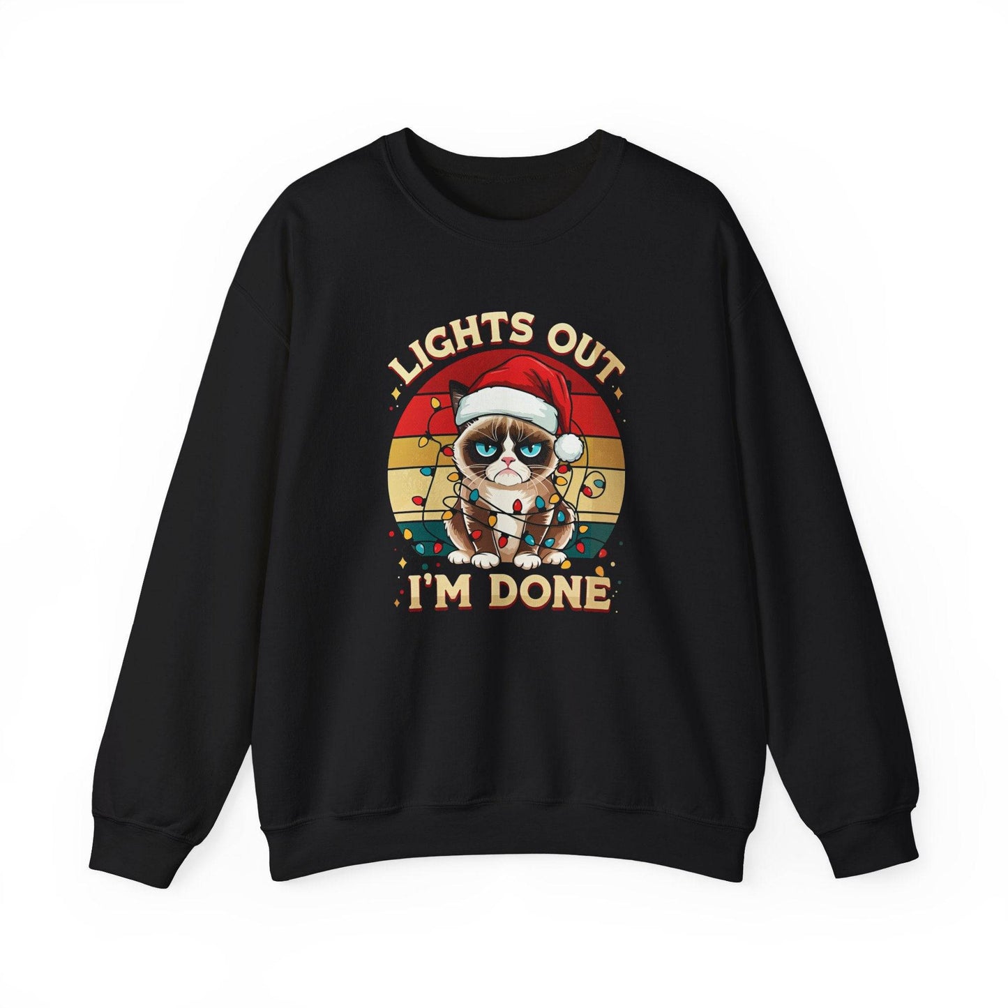 Lights Out, I'm Done Grumpy Cat Christmas Sweatshirt - Funny Holiday Humor - Goateez Style