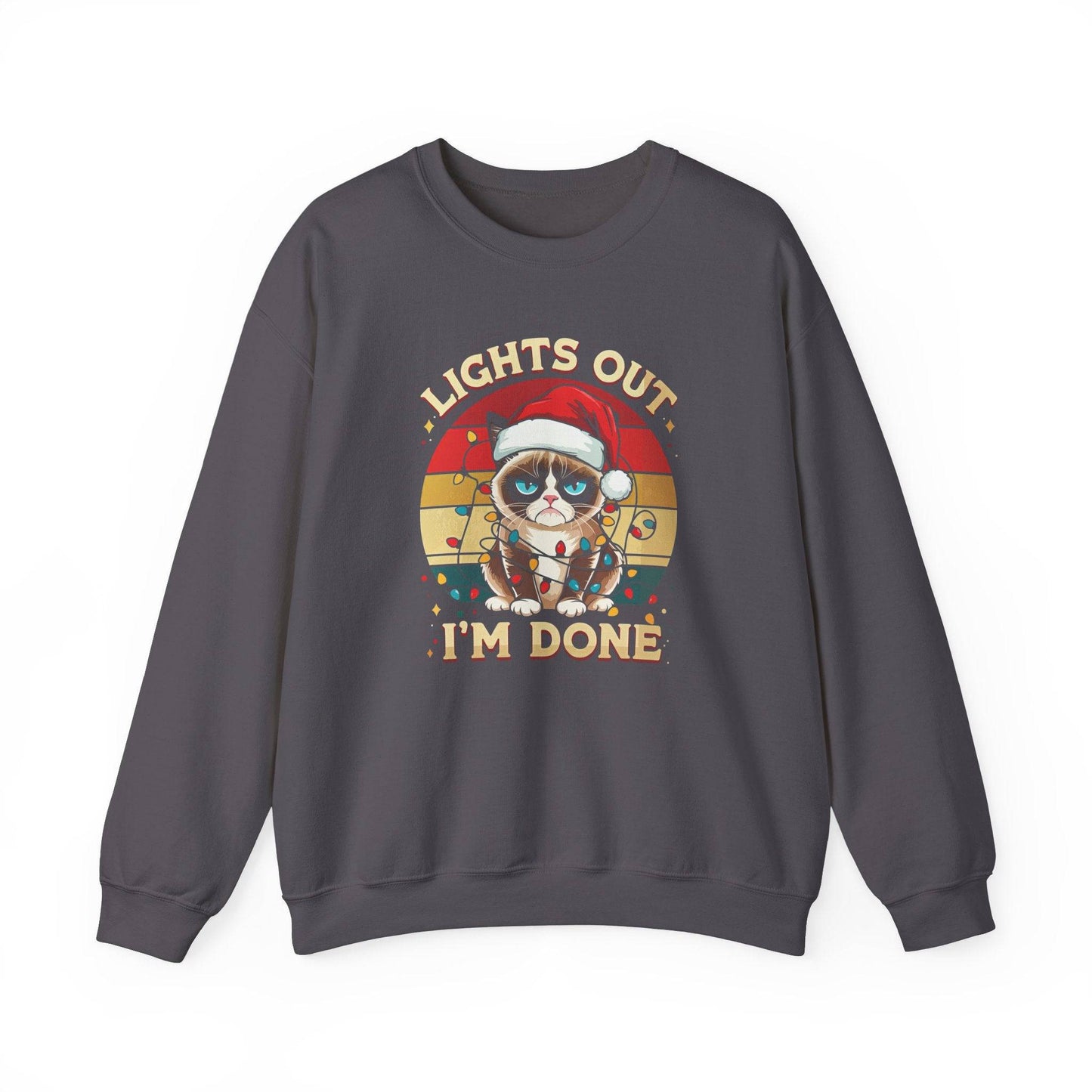 Lights Out, I'm Done Grumpy Cat Christmas Sweatshirt - Funny Holiday Humor - Goateez Style