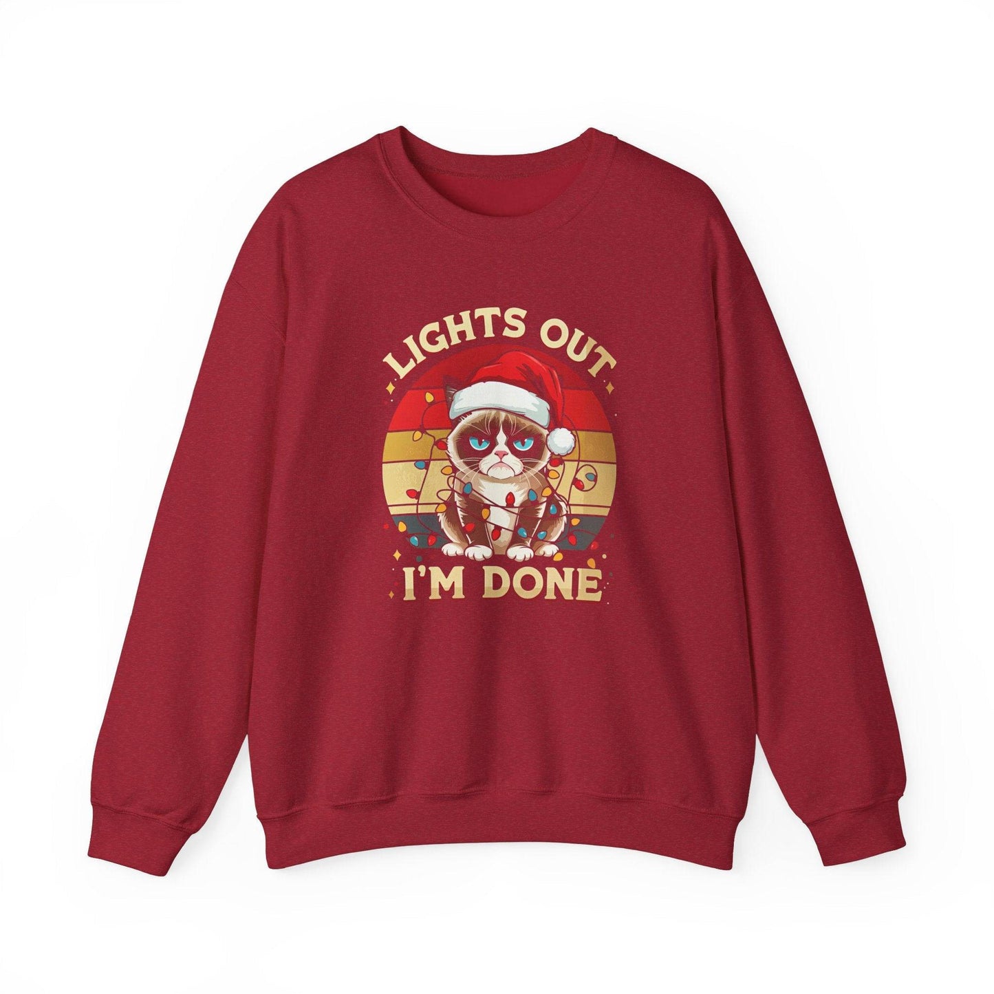 Lights Out, I'm Done Grumpy Cat Christmas Sweatshirt - Funny Holiday Humor - Goateez Style