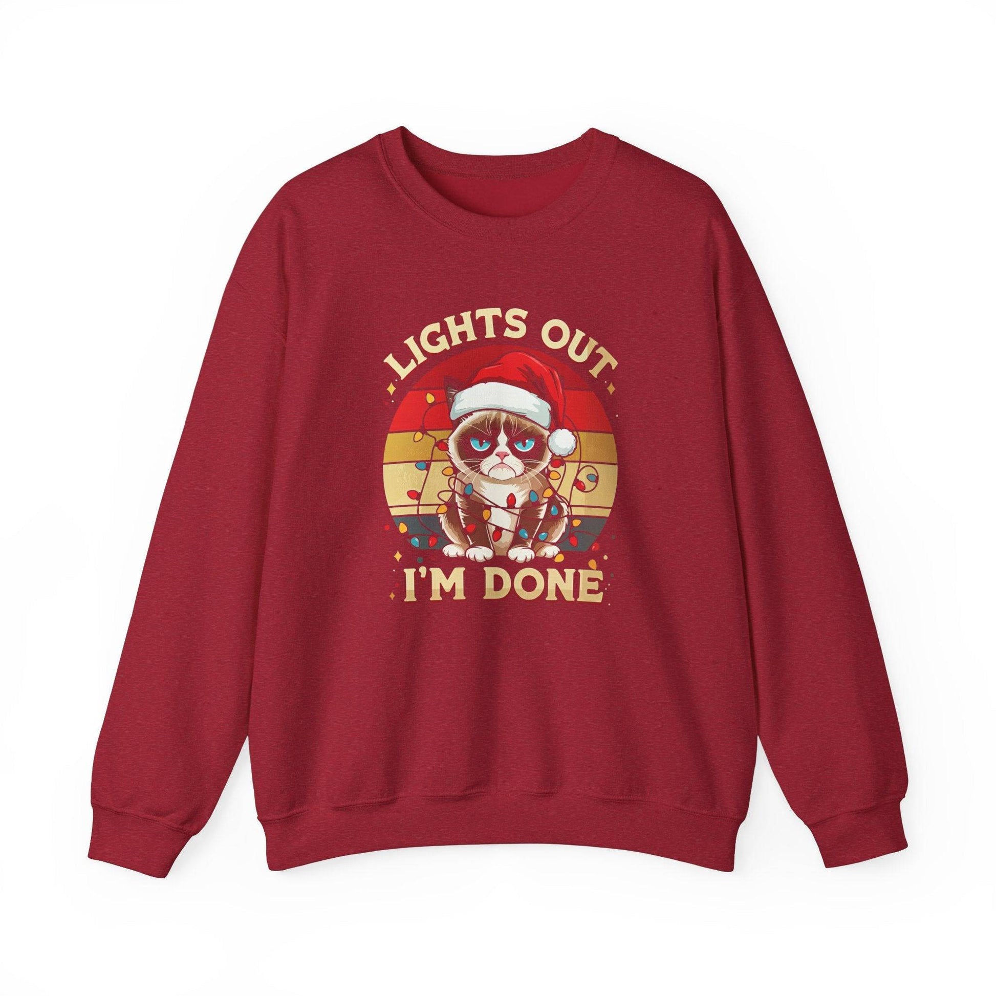 Lights Out, I'm Done Grumpy Cat Christmas Sweatshirt - Funny Holiday Humor - Goateez Style
