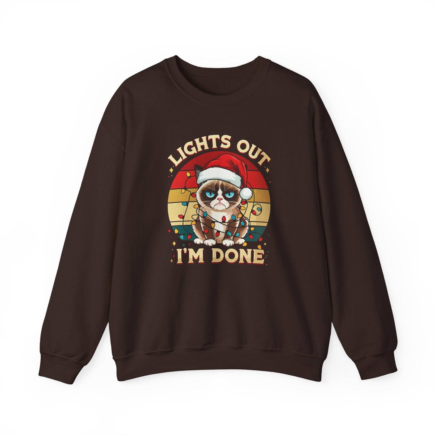 Lights Out, I'm Done Grumpy Cat Christmas Sweatshirt - Funny Holiday Humor - Goateez Style