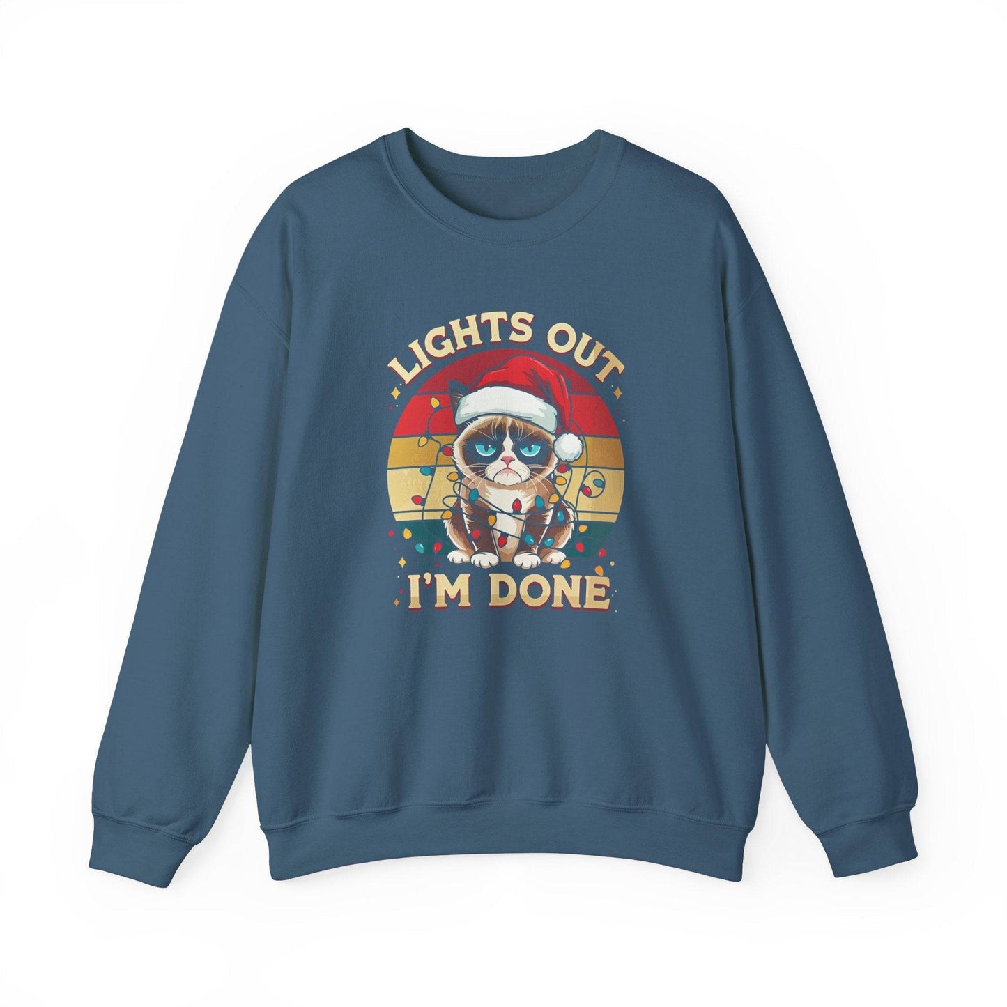 Lights Out, I'm Done Grumpy Cat Christmas Sweatshirt - Funny Holiday Humor - Goateez Style