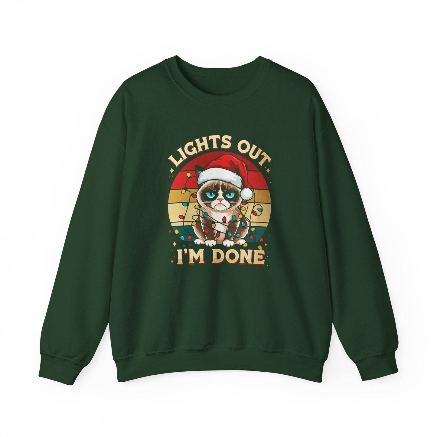 Lights Out, I'm Done Grumpy Cat Christmas Sweatshirt - Funny Holiday Humor - Goateez Style