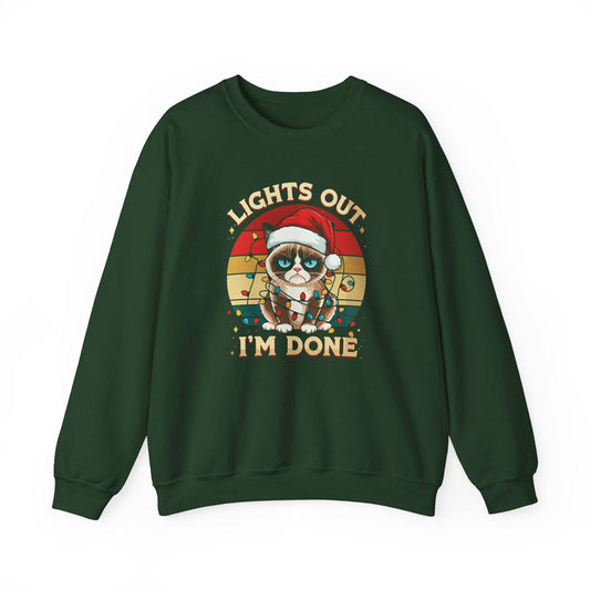 Lights Out, I'm Done Grumpy Cat Christmas Sweatshirt - Funny Holiday Humor - Goateez Style