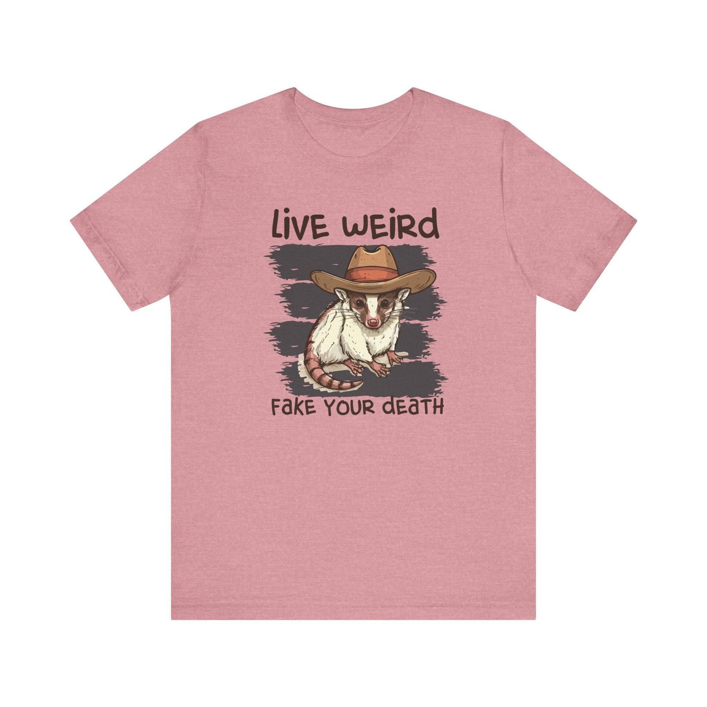 Live Weird Fake Your Death T-Shirt - Funny Opossum Cowboy Design - Goateez Style