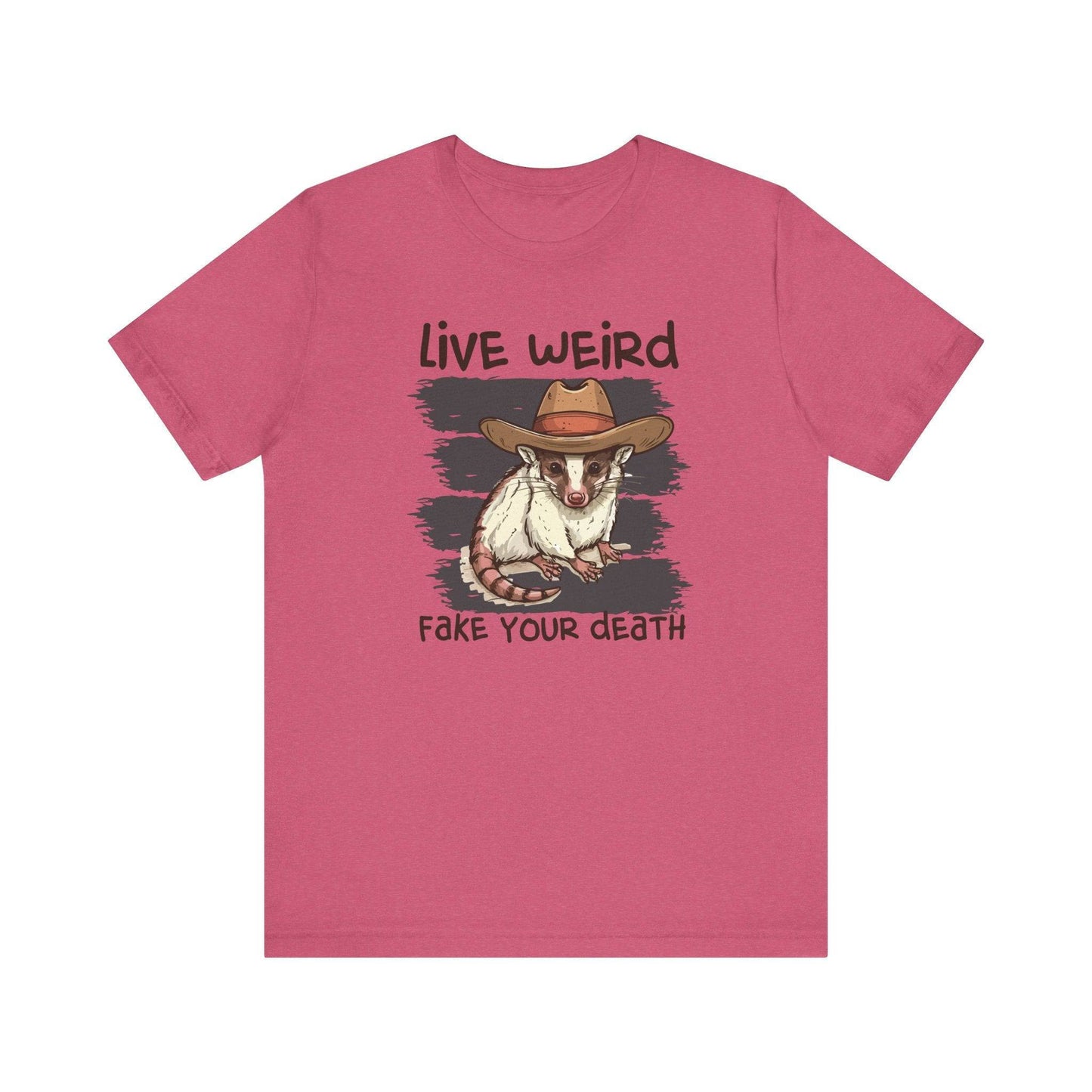 Live Weird Fake Your Death T-Shirt - Funny Opossum Cowboy Design - Goateez Style