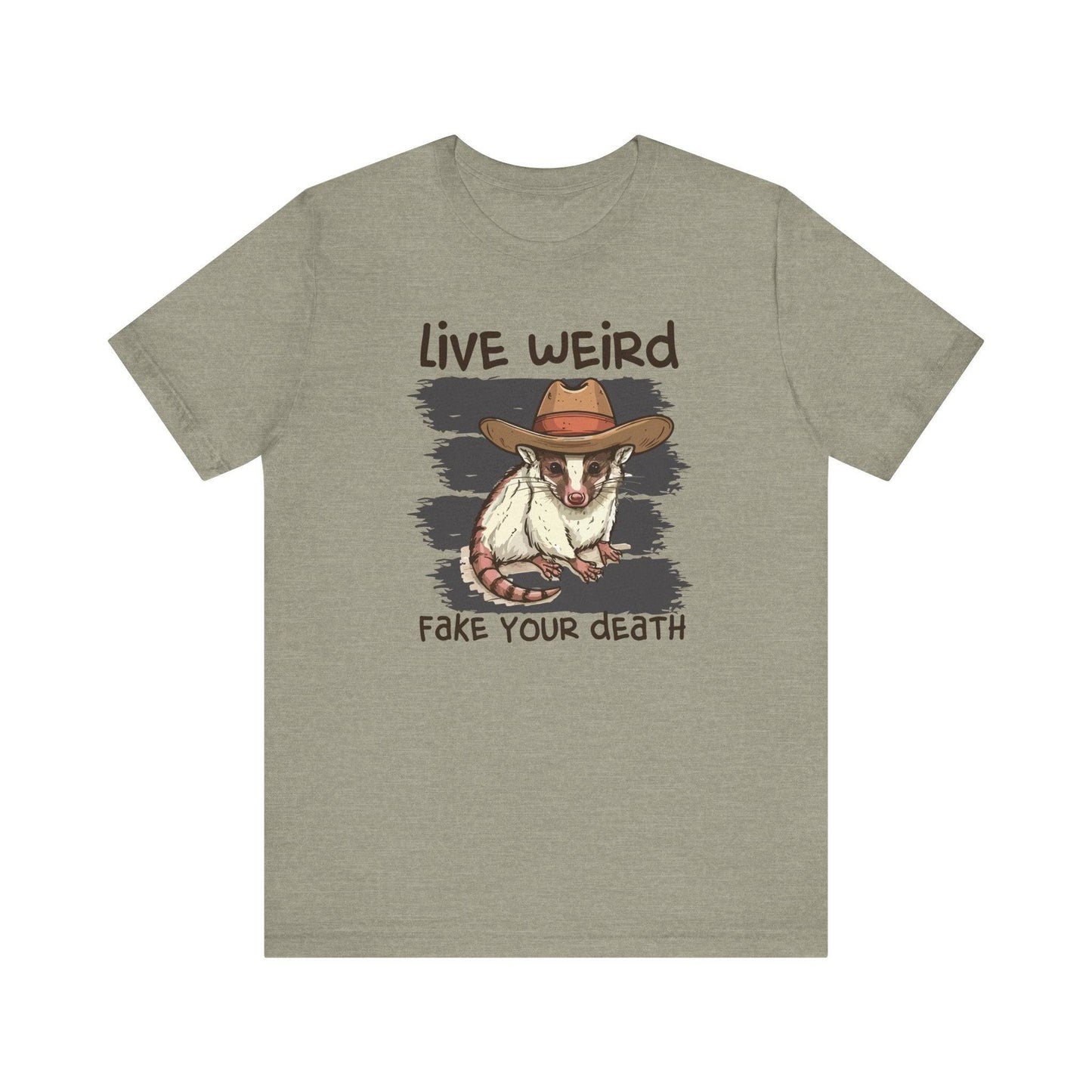 Live Weird Fake Your Death T-Shirt - Funny Opossum Cowboy Design - Goateez Style