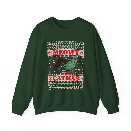 Meowy Catmas Sweatshirt - Funny Holiday Cat Lover Design - Goateez Style