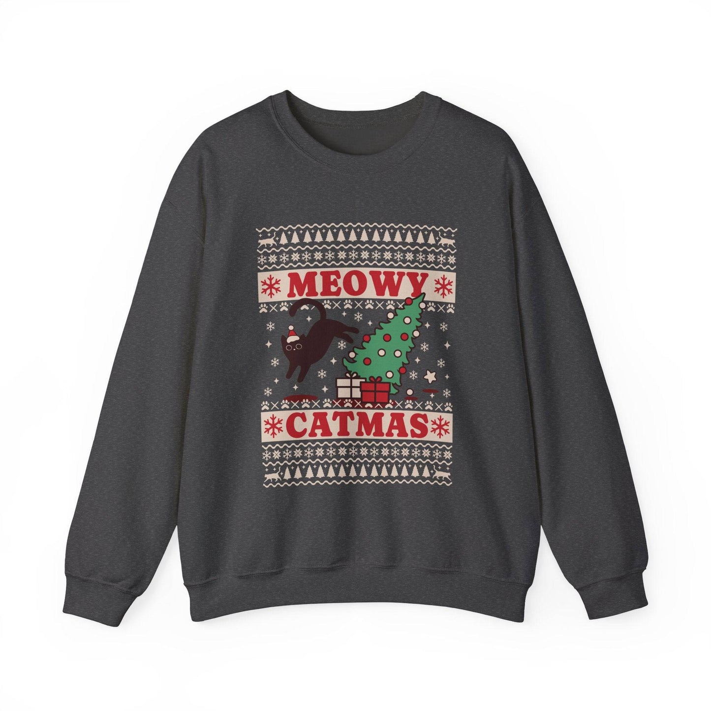 Meowy Catmas Sweatshirt - Funny Holiday Cat Lover Design - Goateez Style