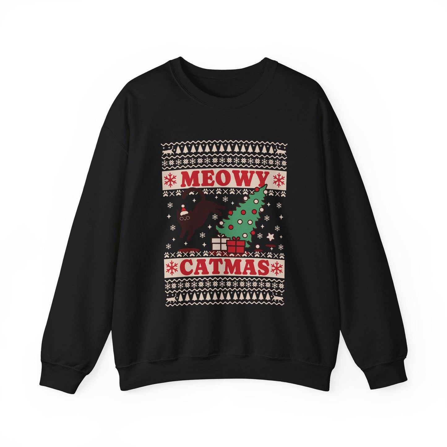 Meowy Catmas Sweatshirt - Funny Holiday Cat Lover Design - Goateez Style