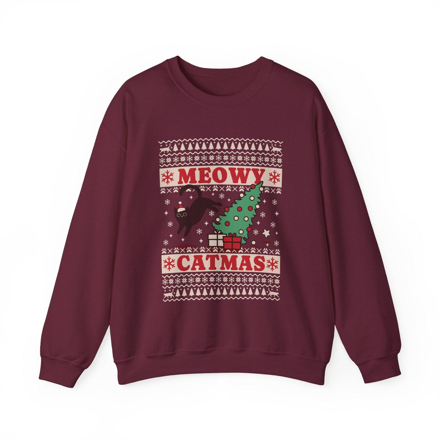 Meowy Catmas Sweatshirt - Funny Holiday Cat Lover Design - Goateez Style