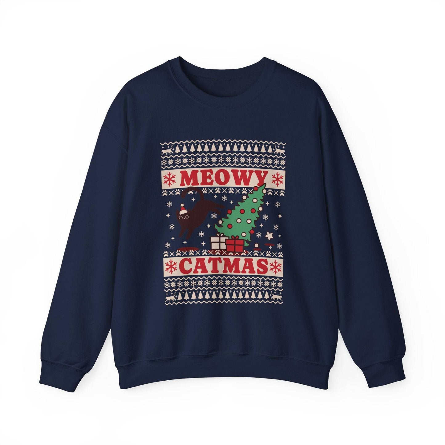 Meowy Catmas Sweatshirt - Funny Holiday Cat Lover Design - Goateez Style