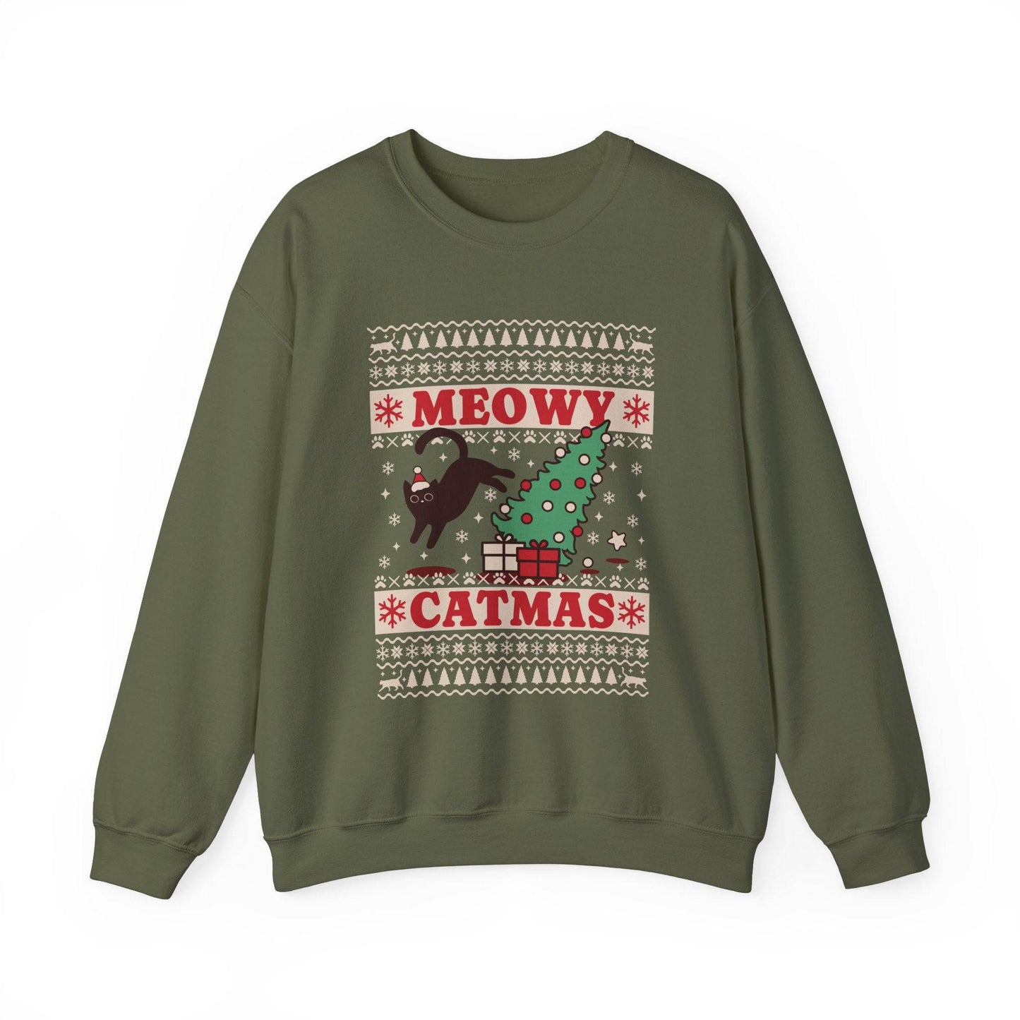 Meowy Catmas Sweatshirt - Funny Holiday Cat Lover Design - Goateez Style