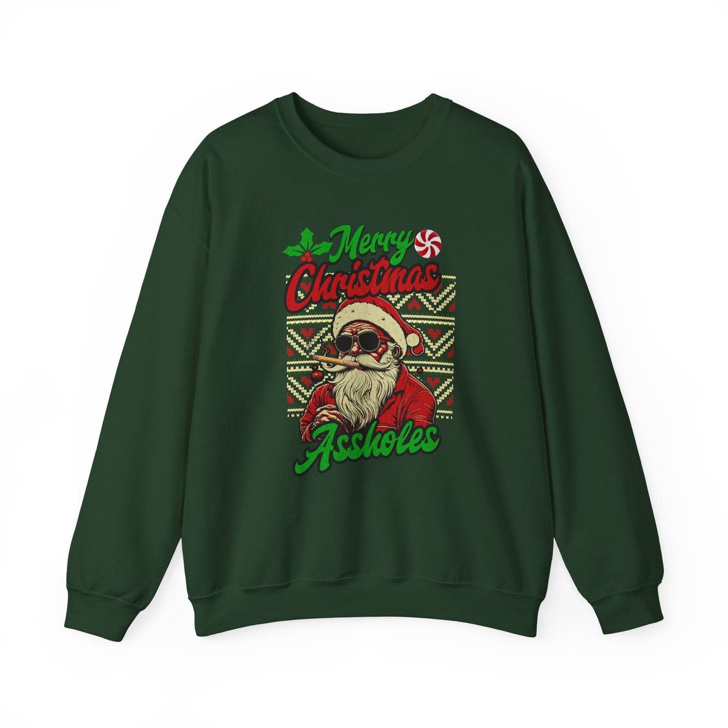 Merry Christmas Assholes Funny Santa Sweatshirt Adult Humor Holiday Gift - Goateez Style