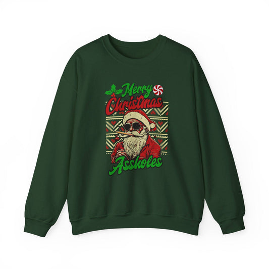 Merry Christmas Assholes Funny Santa Sweatshirt Adult Humor Holiday Gift - Goateez Style